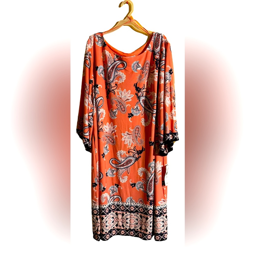Studio One 3/4 Sleeve Paisley Puff Print Shift Dress
